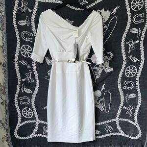 Black Halo White Long Sleeve Dress